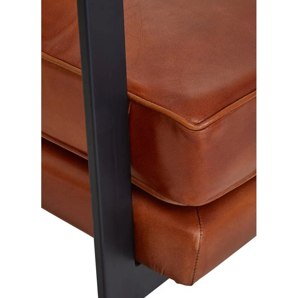 Bronson Tan Leather Armchair with Black Iron Frame   Nicholas John Interiors