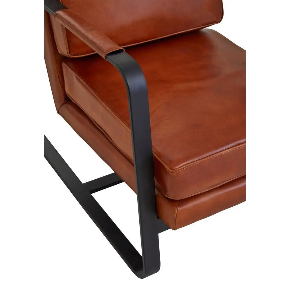 Bronson Tan Leather Armchair with Black Iron Frame   Nicholas John Interiors