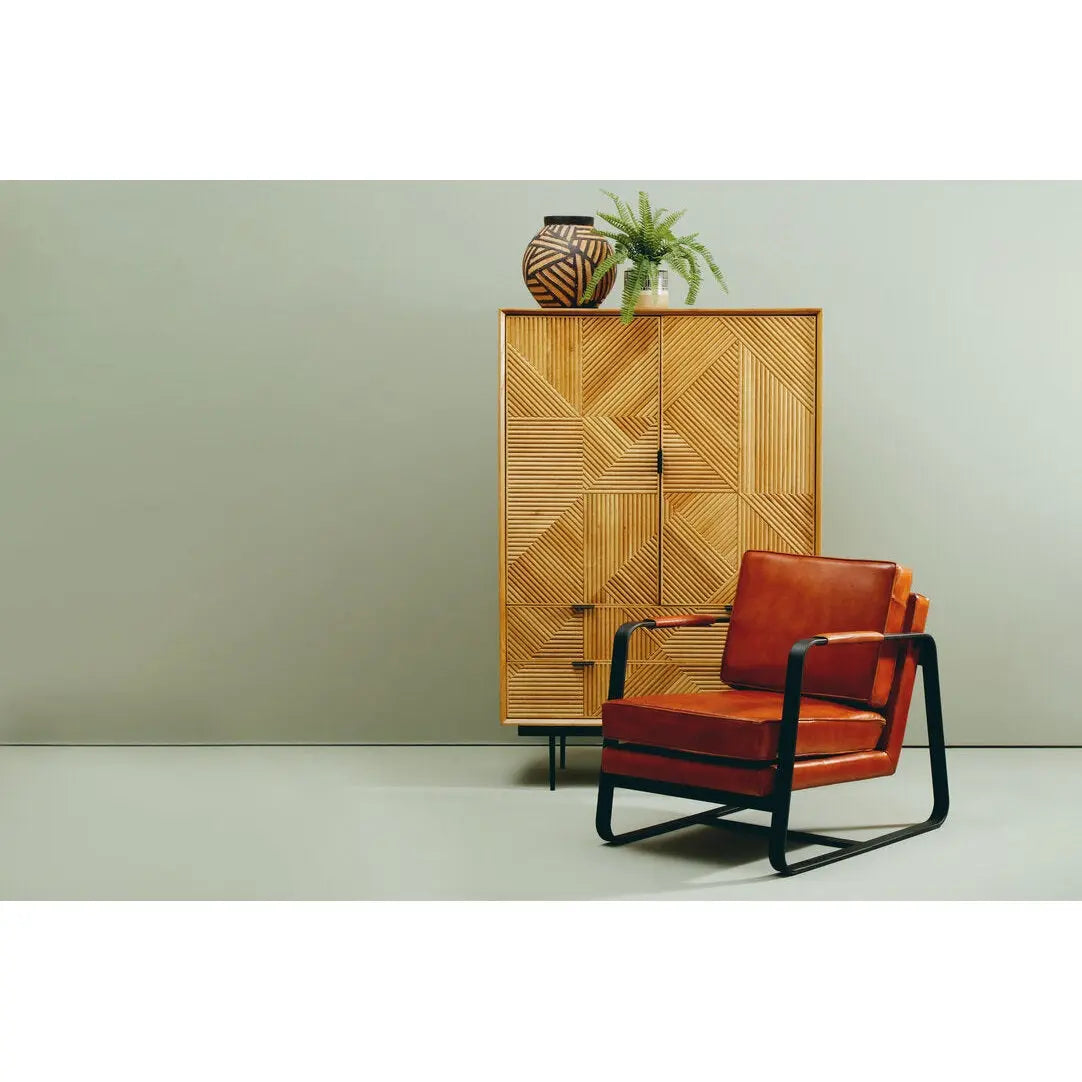 Bronson Tan Leather Armchair with Black Iron Frame   Nicholas John Interiors