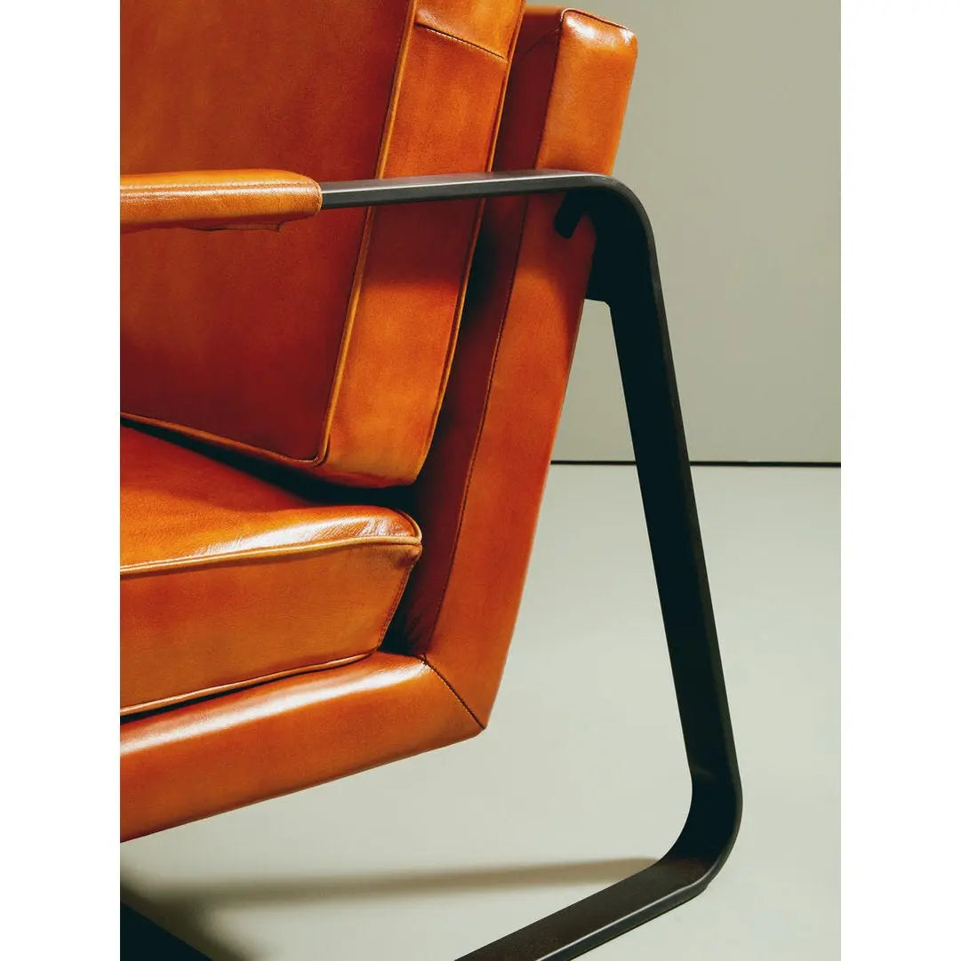 Bronson Tan Leather Armchair with Black Iron Frame   Nicholas John Interiors