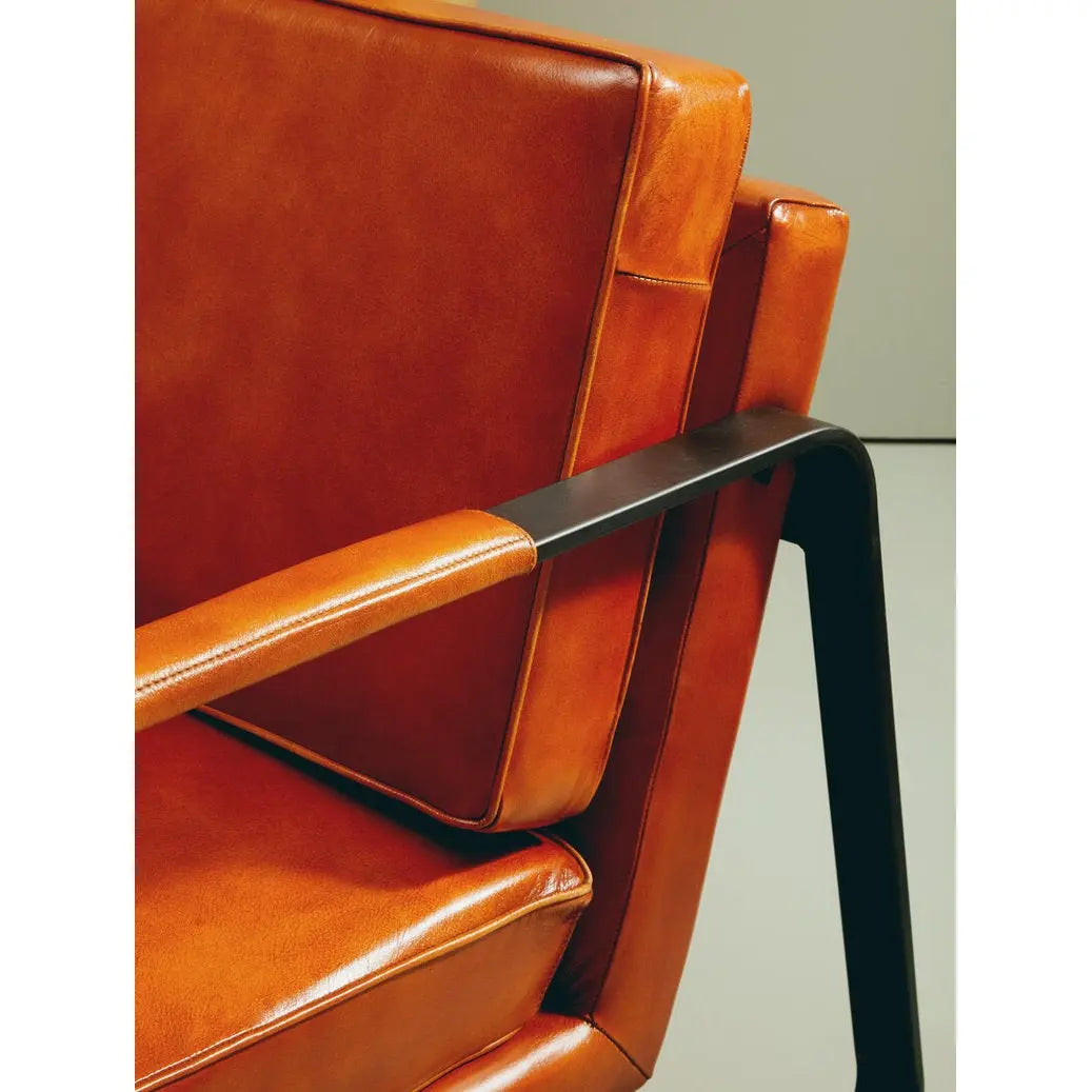 Bronson Tan Leather Armchair with Black Iron Frame   Nicholas John Interiors