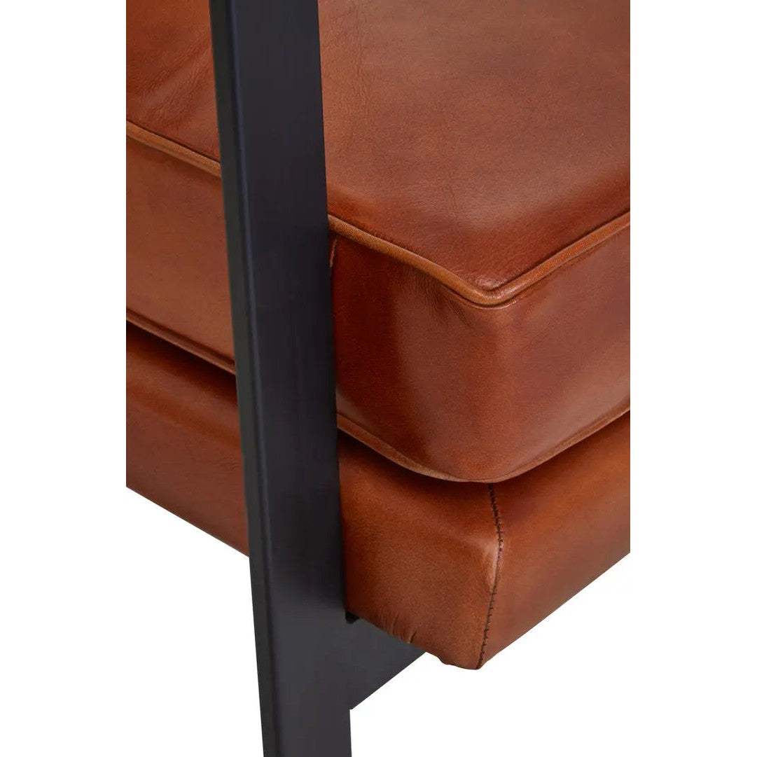 Bronson Tan Leather Armchair with Black Iron Frame   Nicholas John Interiors