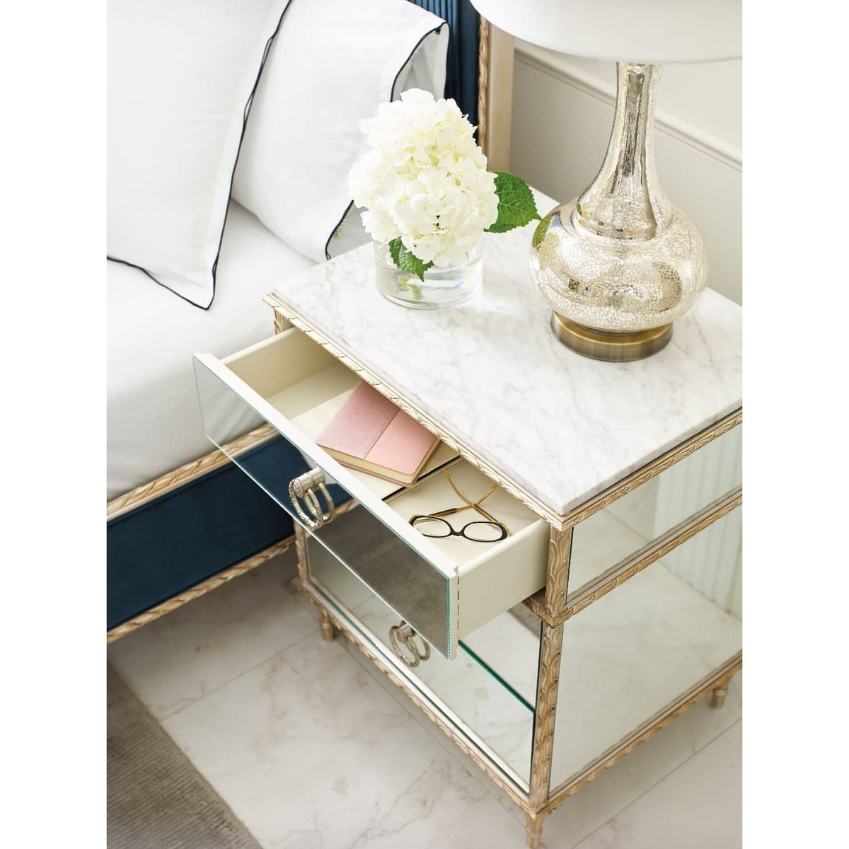 Caracole Fontainebleau Mirrored Bedside Table   Nicholas John Interiors