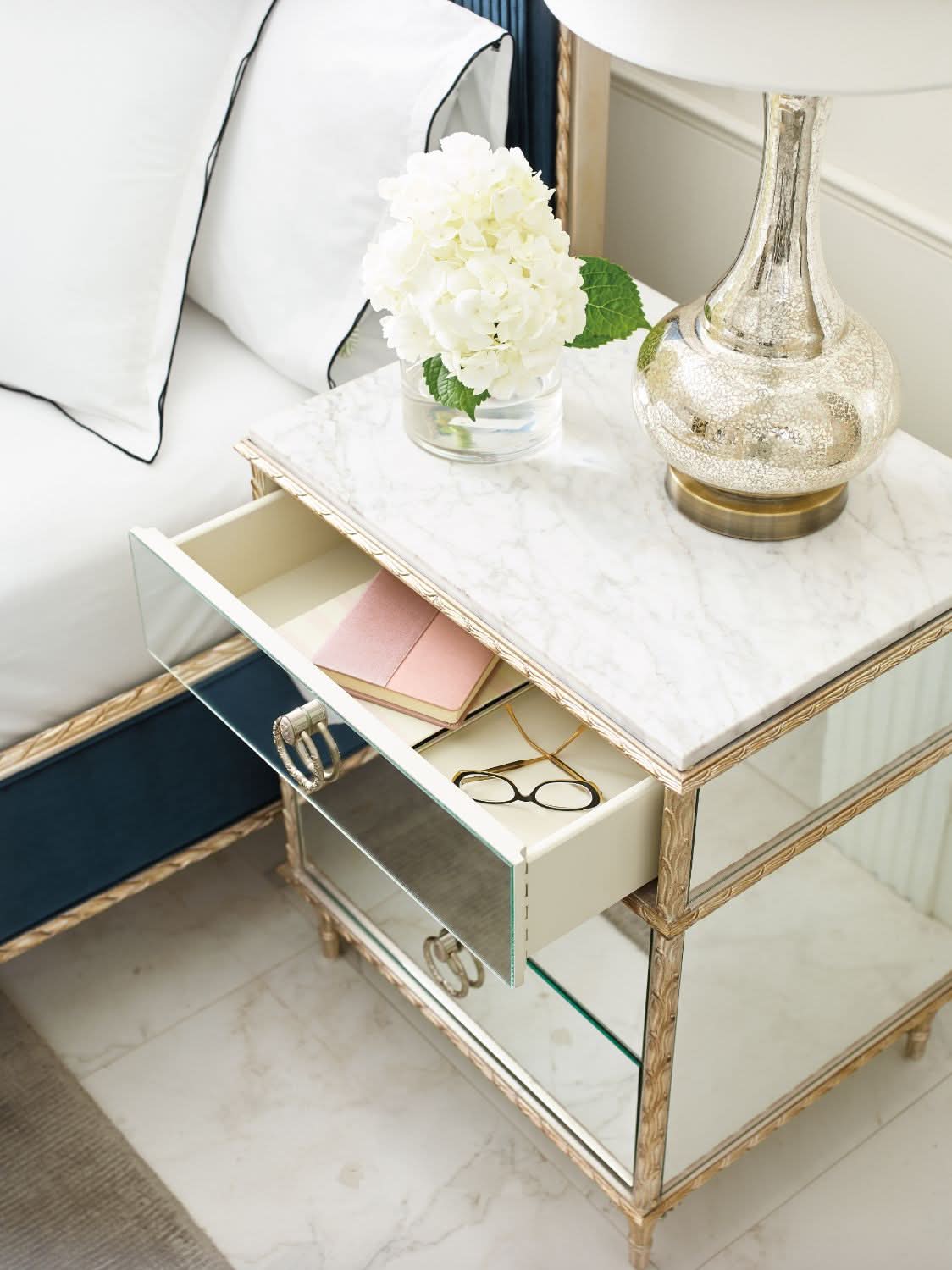Caracole Fontainebleau Mirrored Bedside Table   Nicholas John Interiors