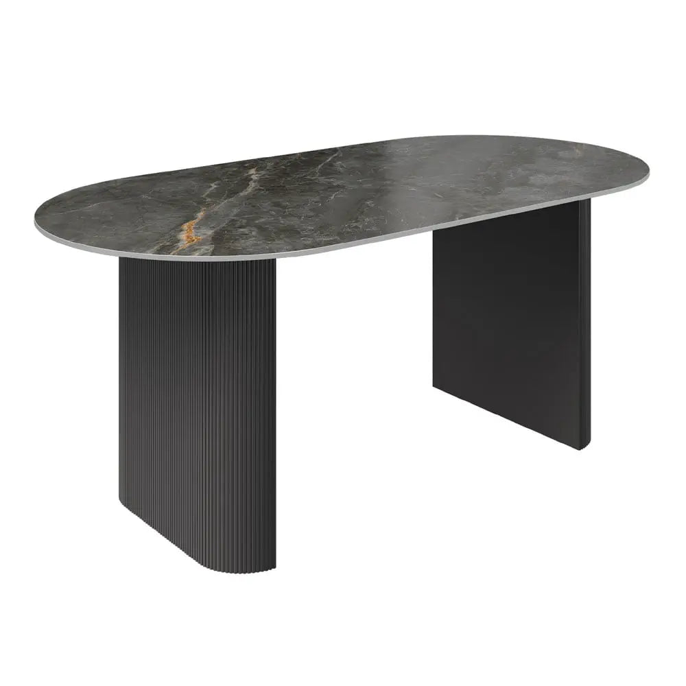 Cartier Oval Gloss Grey Ceramic Dining Table -180cm