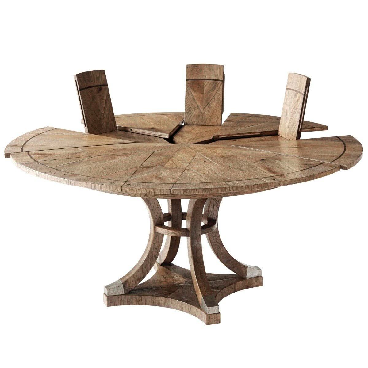 Theodore Alexander Devereaux Extendable Round Dining Table in Echo Oak 122-162cm   Nicholas John Interiors
