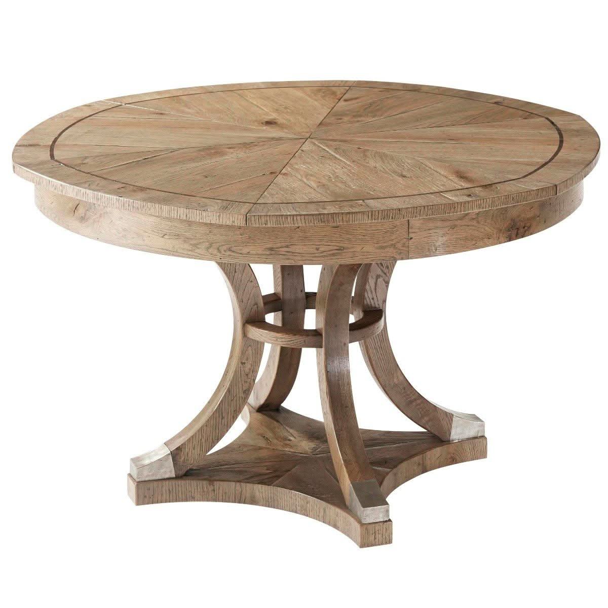 Theodore Alexander Devereaux Extendable Round Dining Table in Echo Oak 122-162cm   Nicholas John Interiors