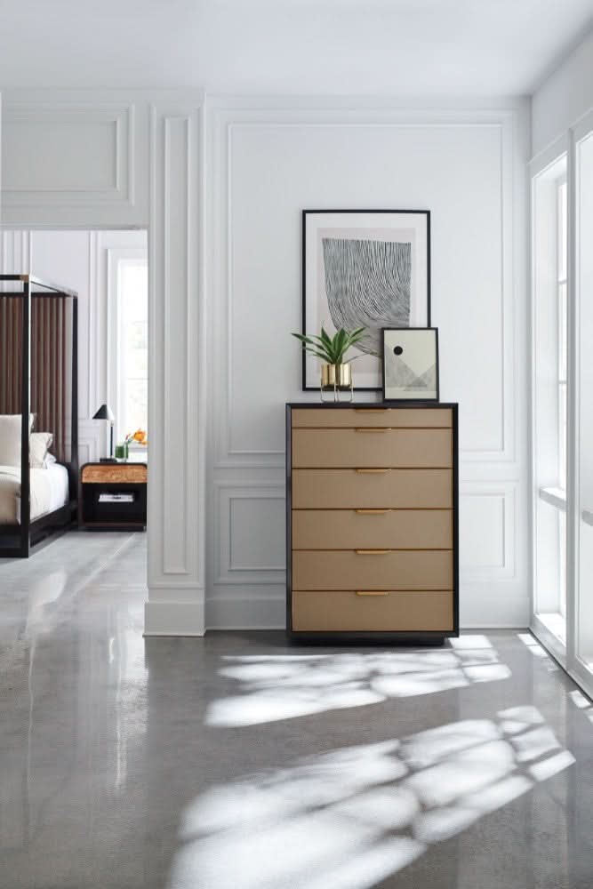 Caracole Pinstripe US King Size Bed   Nicholas John Interiors