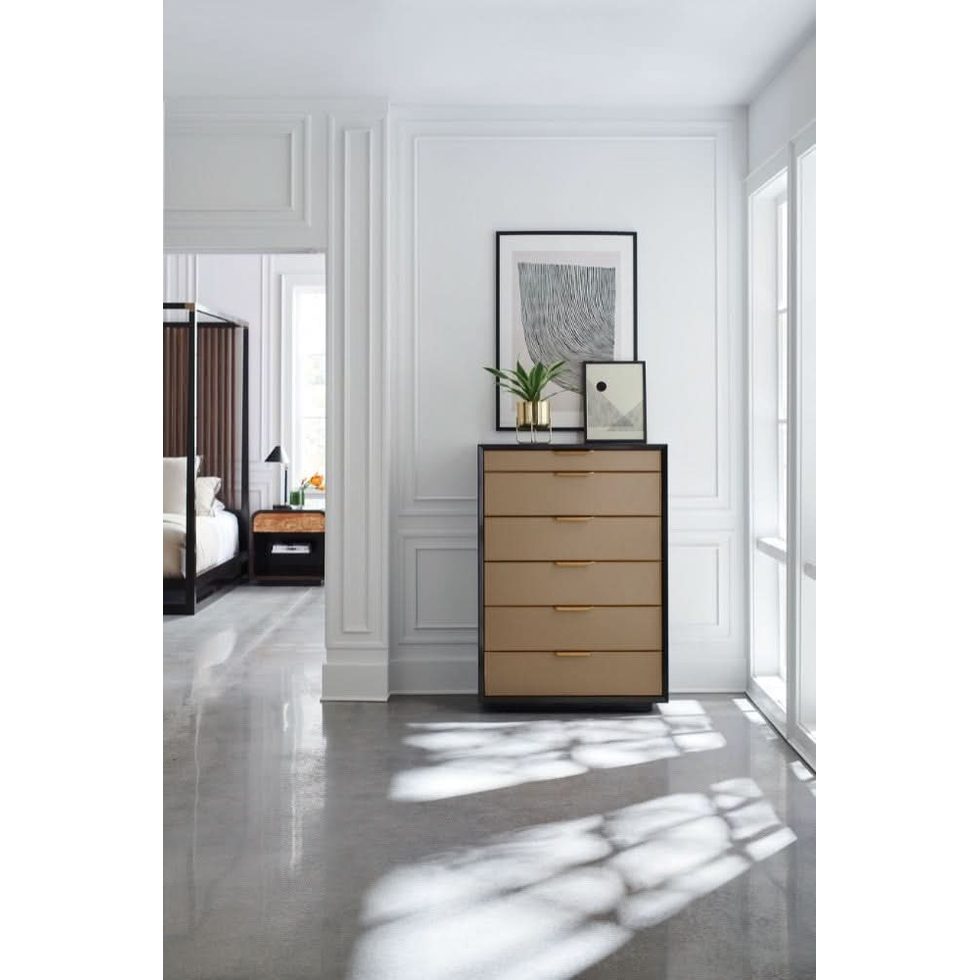 Caracole Pinstripe US King Size Bed   Nicholas John Interiors