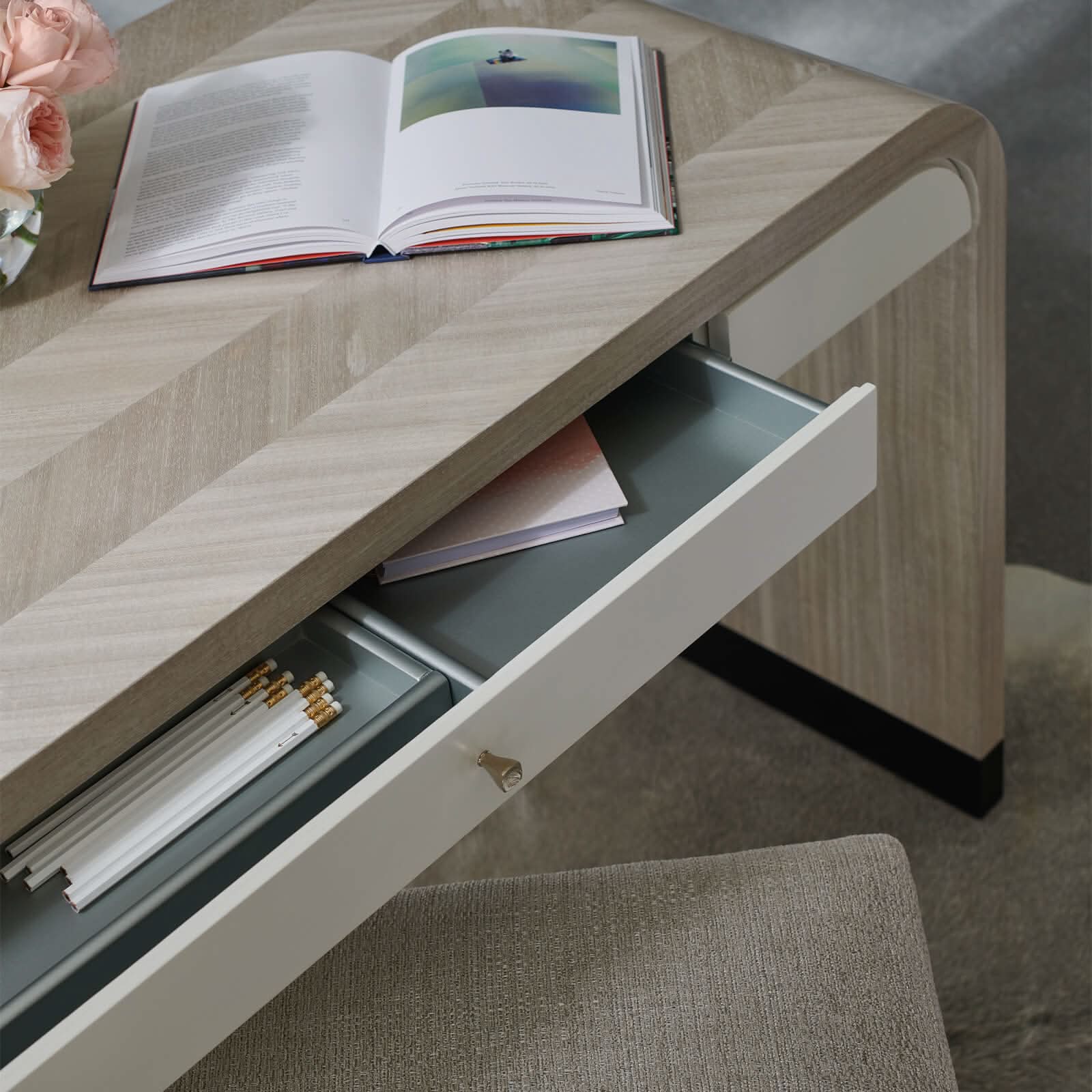 Caracole Free Fall Desk in Moonstone   Nicholas John Interiors