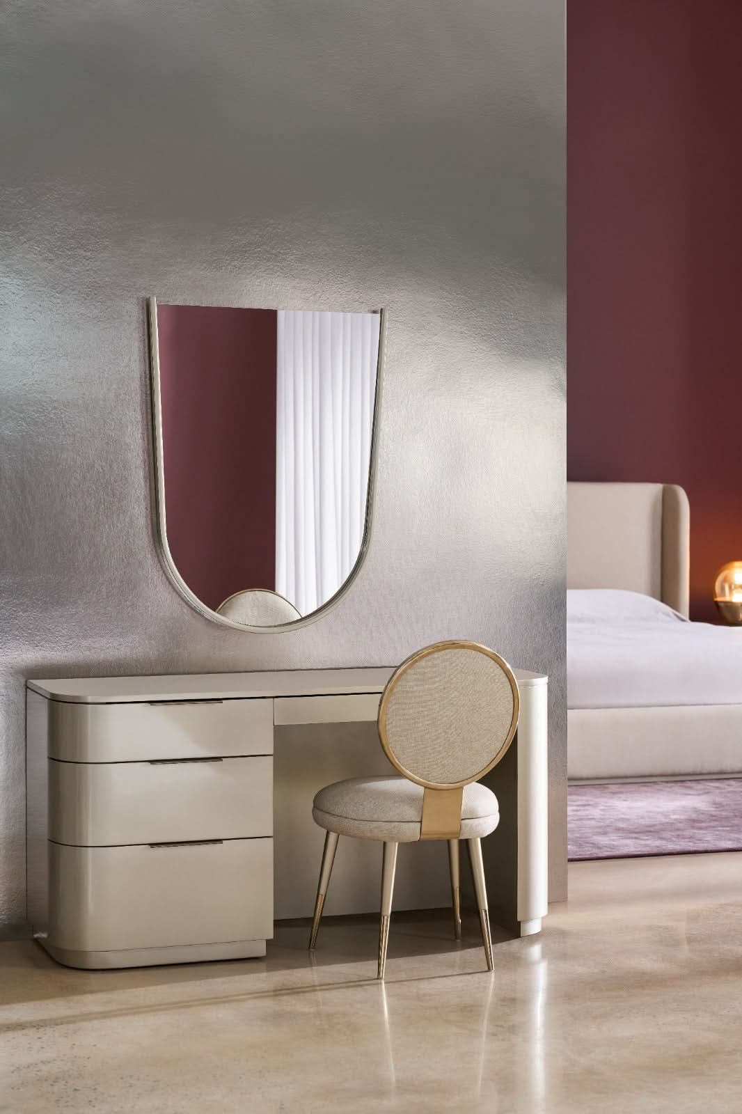Caracole Oblique Inverted Arch Mirror in Soft Silver Paint Gloss   Nicholas John Interiors