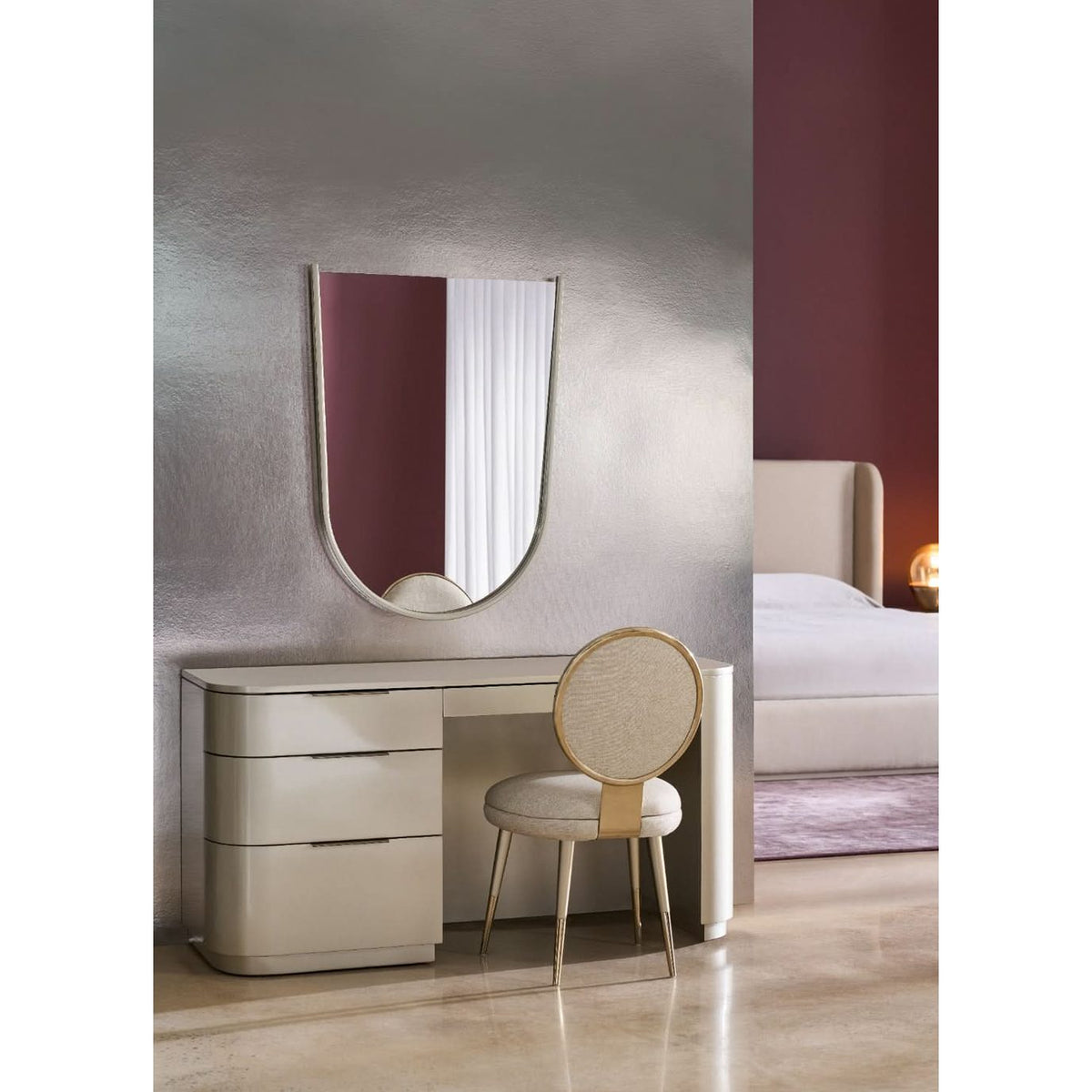 Caracole Oblique Inverted Arch Mirror in Soft Silver Paint Gloss   Nicholas John Interiors