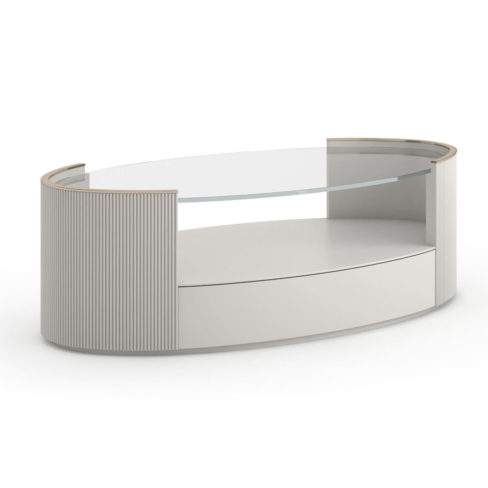 Caracole Love Oval Coffee Table in Matte Pearl   Nicholas John Interiors