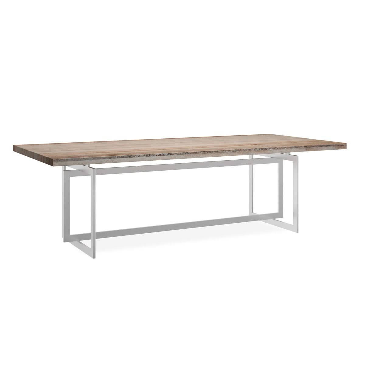 Caracole Wish You Were Here Dining Table - Brushed Chrome and Sandstone Top   Nicholas John Interiors