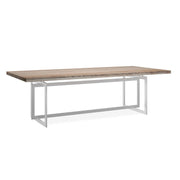 Caracole Wish You Were Here Dining Table - Brushed Chrome and Sandstone Top   Nicholas John Interiors