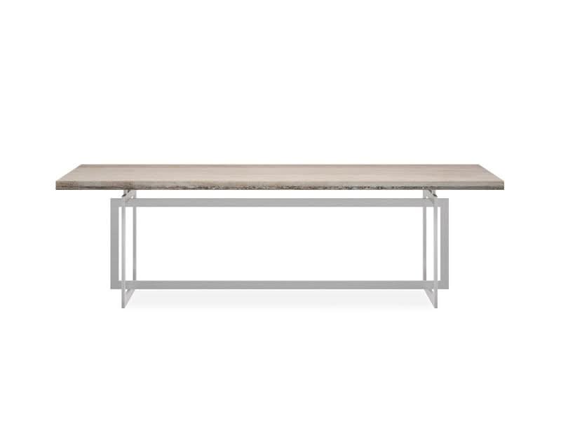 Caracole Wish You Were Here Dining Table - Brushed Chrome and Sandstone Top   Nicholas John Interiors