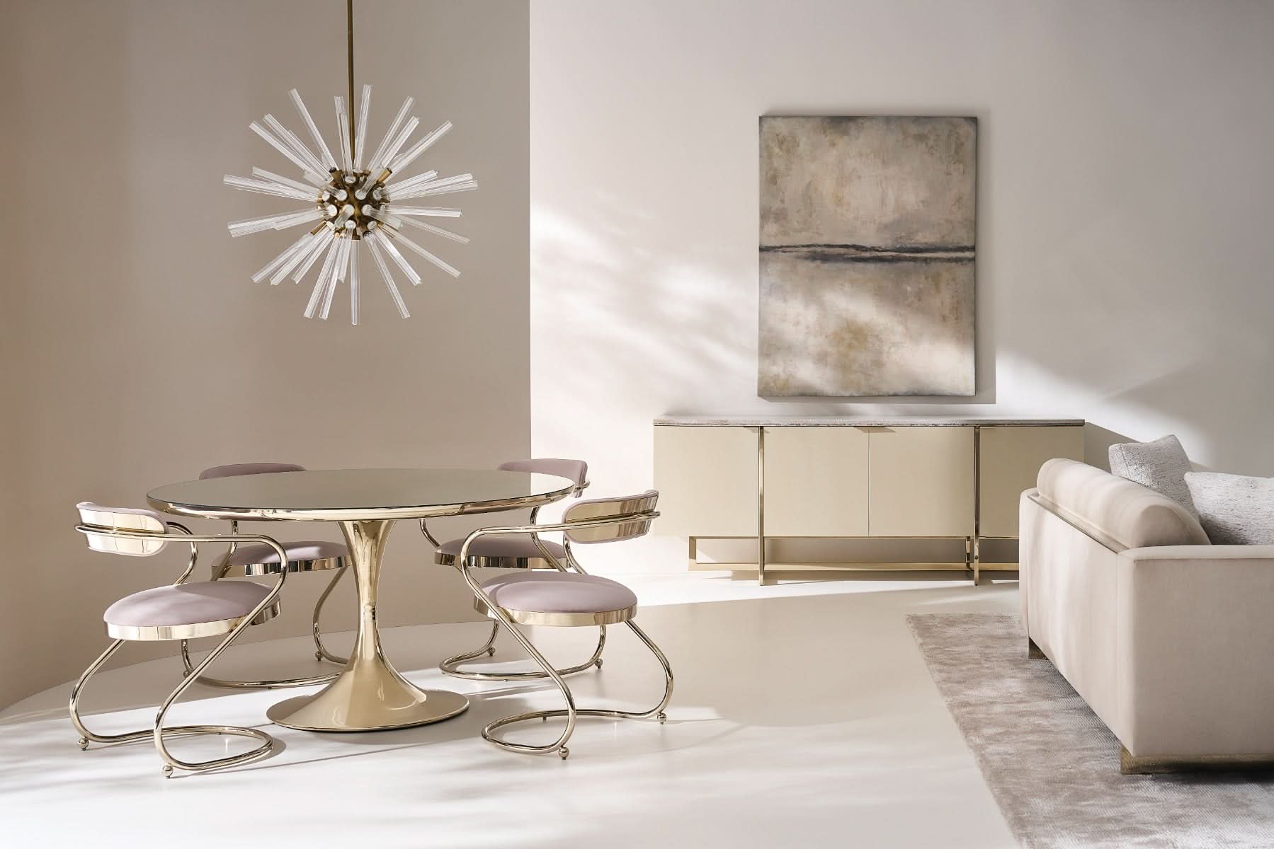 Caracole Semper Dining Table in Whisper of Gold - Round   Nicholas John Interiors