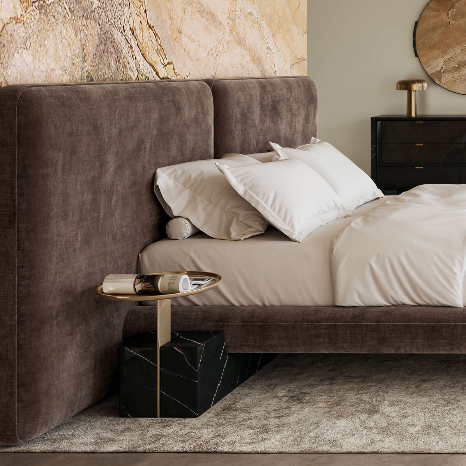 Caracole Overlap Base Bedside Table in Dark   Nicholas John Interiors