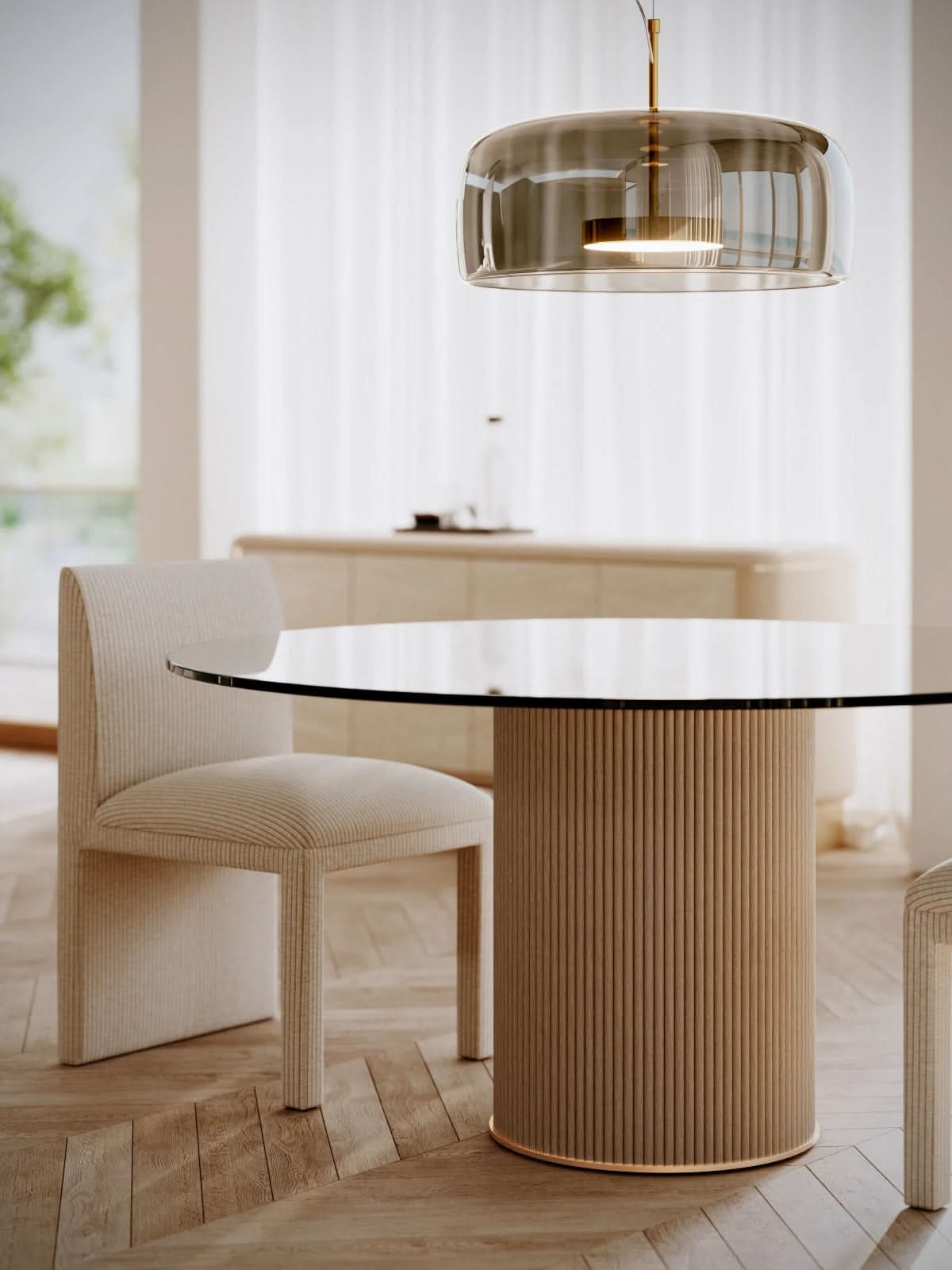 Caracole Rhythm Round Glass Top Dining Table - 152cm   Nicholas John Interiors