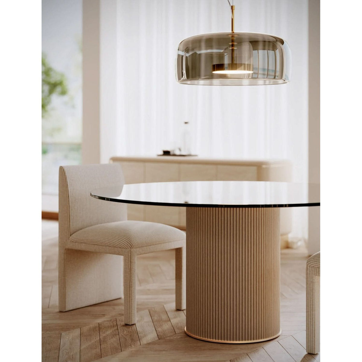 Caracole Rhythm Round Glass Top Dining Table - 152cm   Nicholas John Interiors