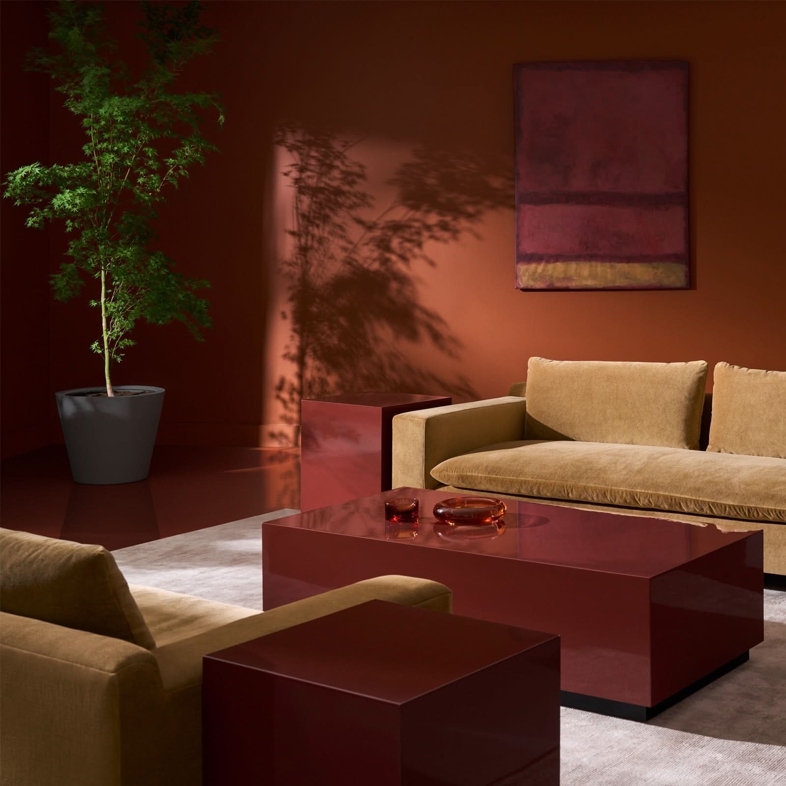 Caracole Coffee Couture Square End Table in Rouge   Nicholas John Interiors