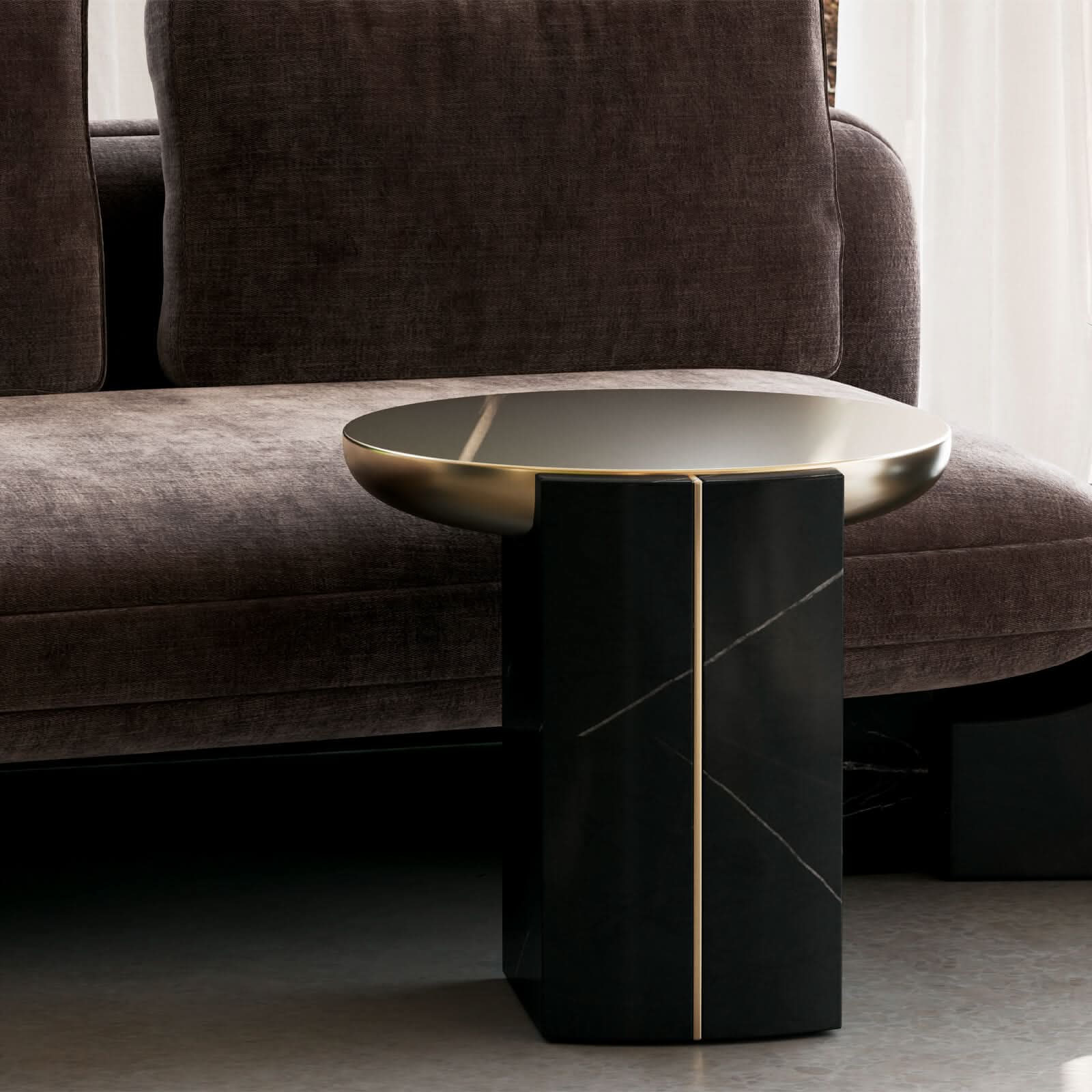 Caracole Overlap Round Side Table in Dark   Nicholas John Interiors