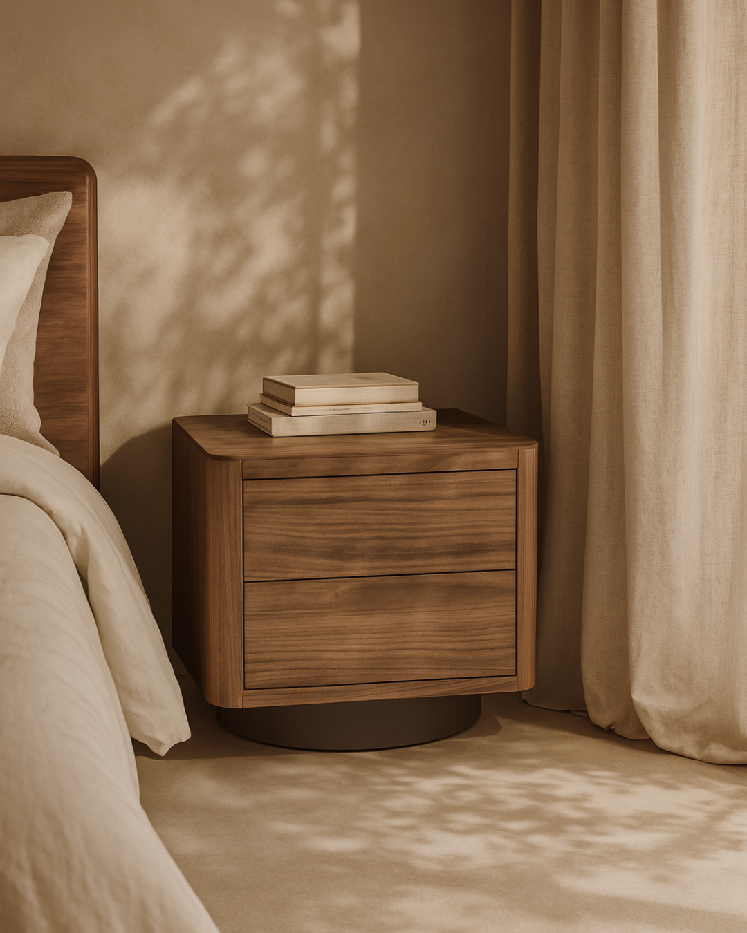 Tommy Franks Coin Bedside Table - Light Walnut   Nicholas John Interiors