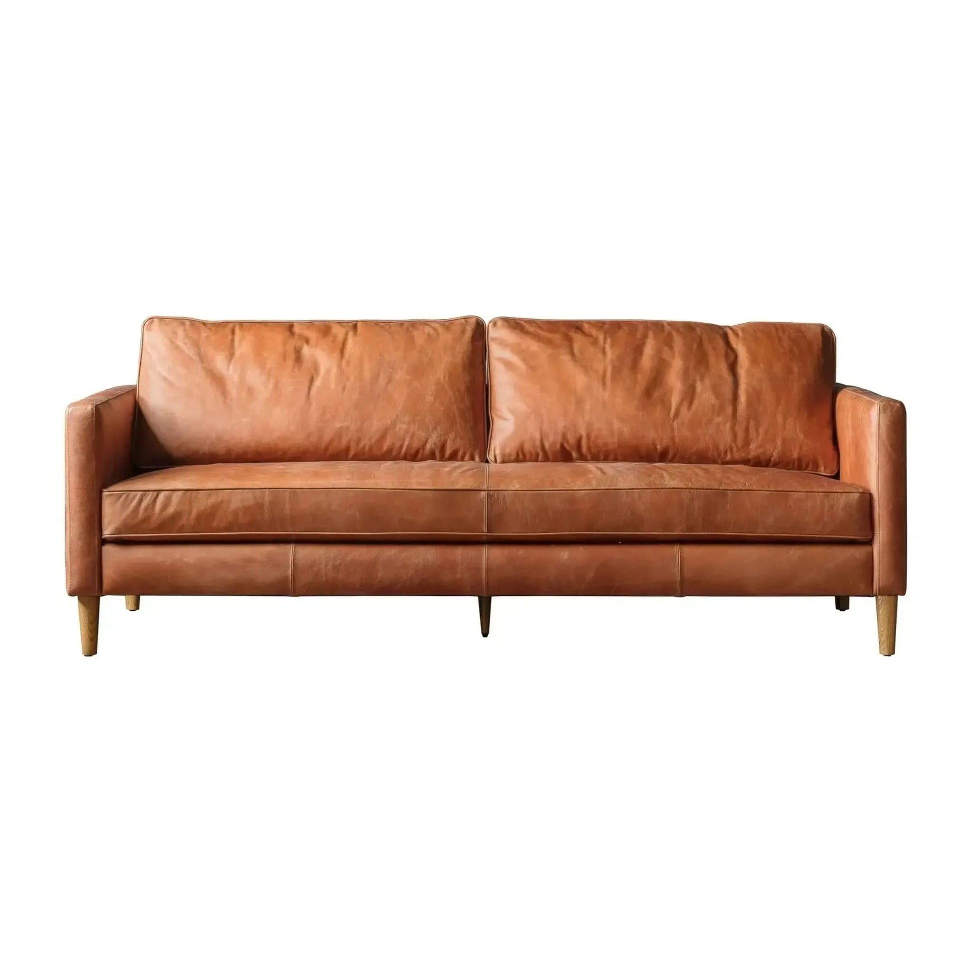 Canberra 3 Seater Sofa – Vintage Brown Leather with Ash Wood Legs   Nicholas John Interiors