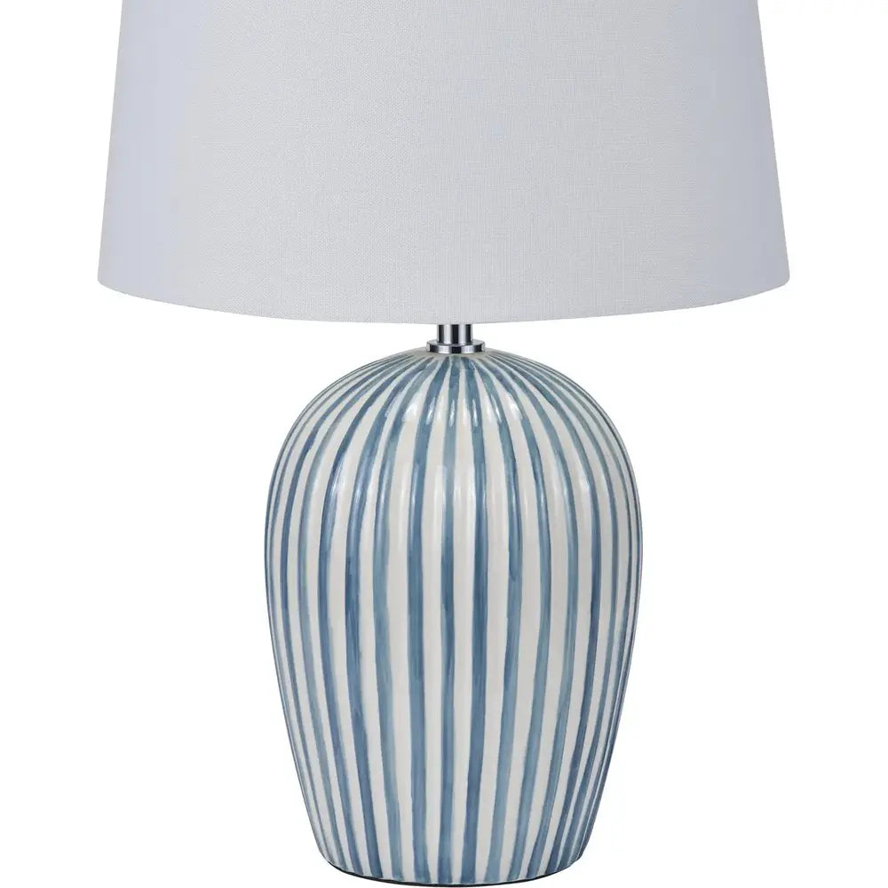 Cannes Blue and White Stripe Ceramic Table Lamp   Nicholas John Interiors