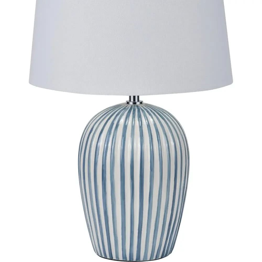 Cannes Blue and White Stripe Ceramic Table Lamp   Nicholas John Interiors