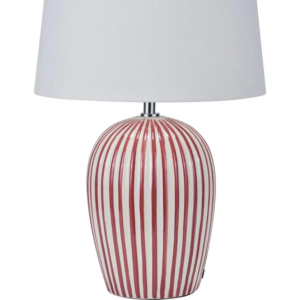 Cannes Mulberry and White Stripe Ceramic Table Lamp   Nicholas John Interiors