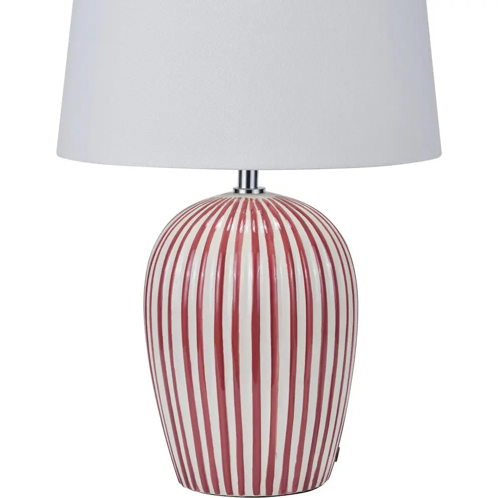 Cannes Mulberry and White Stripe Ceramic Table Lamp   Nicholas John Interiors