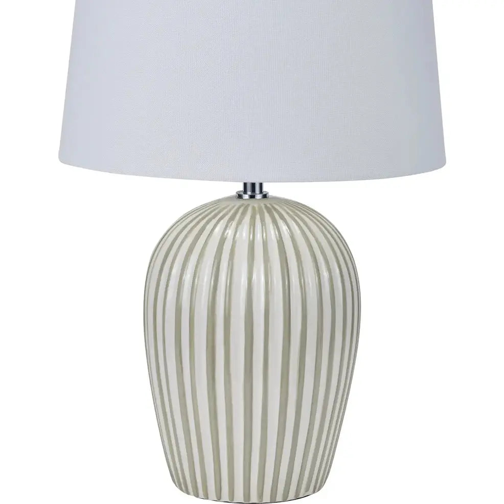 Cannes Sage and White Stripe Ceramic Table Lamp   Nicholas John Interiors