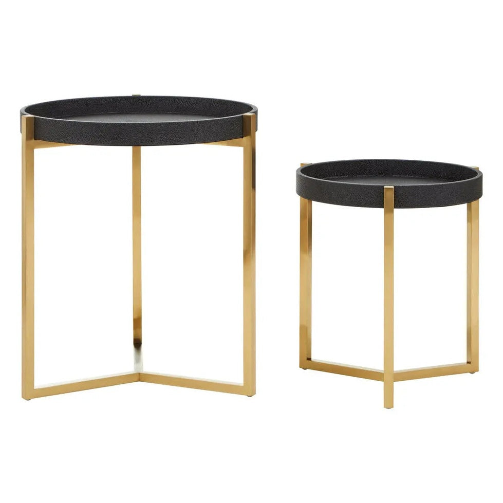 Carvona Set Of Two Black Faux Shagreen Tray Tables   Nicholas John Interiors
