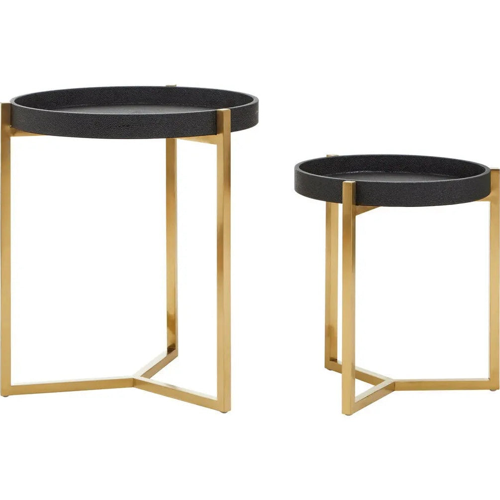 Carvona Set Of Two Black Faux Shagreen Tray Tables   Nicholas John Interiors