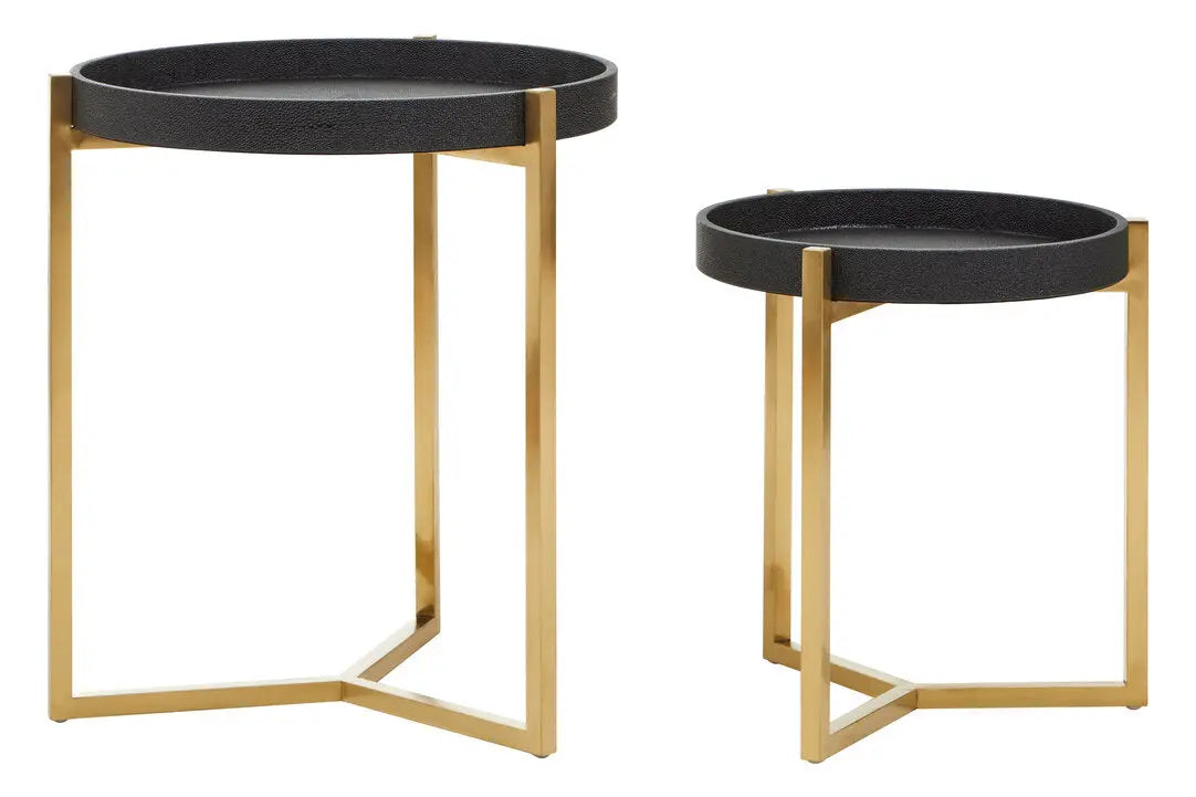 Carvona Set Of Two Black Faux Shagreen Tray Tables   Nicholas John Interiors