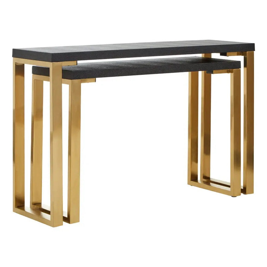 Carvona Set Of Two Black Shagreen Effect Console Tables   Nicholas John Interiors