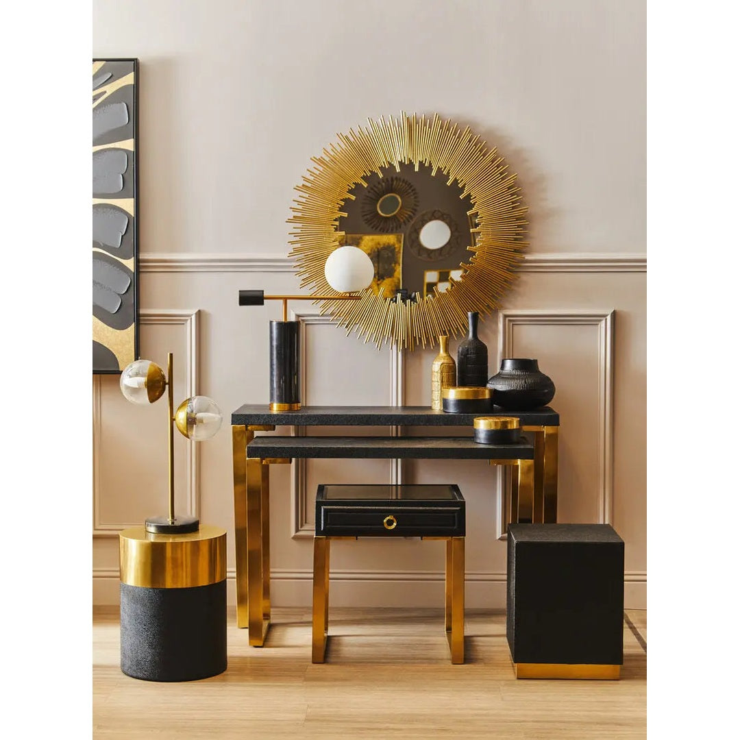 Carvona Set Of Two Black Shagreen Effect Console Tables   Nicholas John Interiors