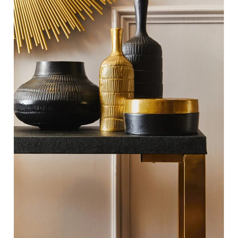 Carvona Set Of Two Black Shagreen Effect Console Tables   Nicholas John Interiors