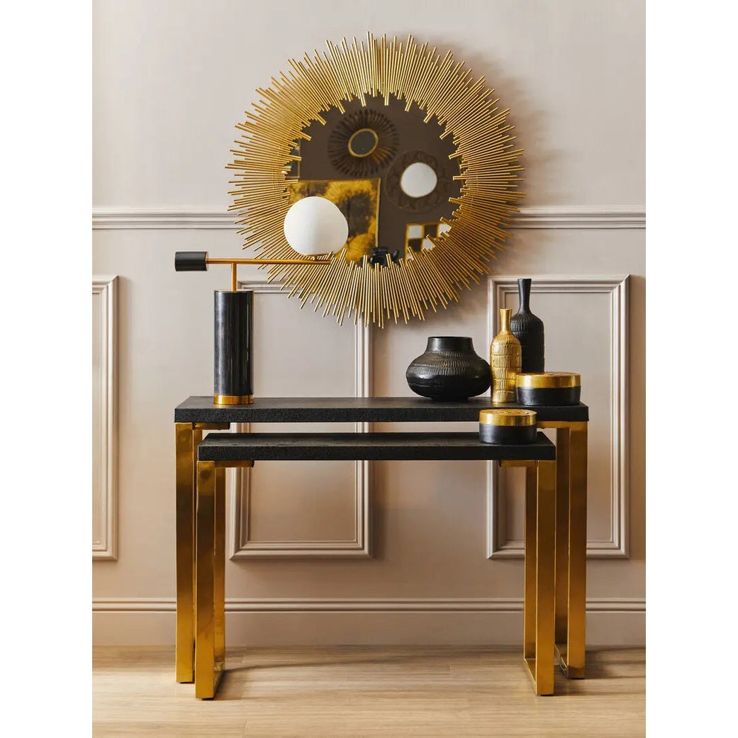 Carvona Set Of Two Black Shagreen Effect Console Tables   Nicholas John Interiors