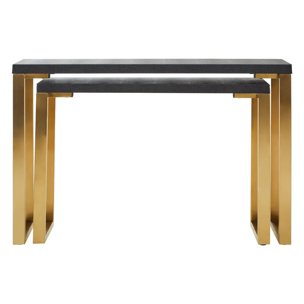 Carvona Set Of Two Black Shagreen Effect Console Tables   Nicholas John Interiors