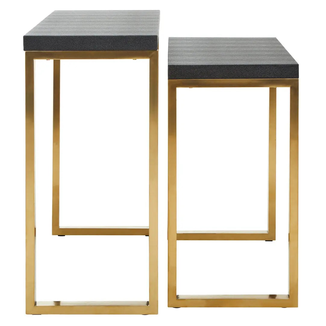 Carvona Set Of Two Black Shagreen Effect Console Tables   Nicholas John Interiors