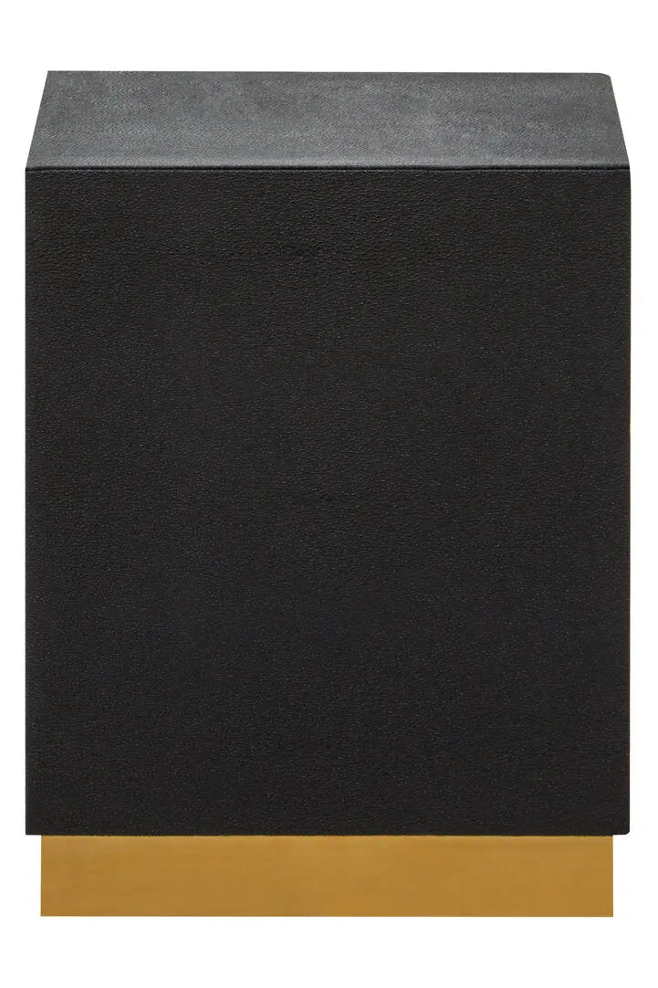 Carvona Square Black Shagreen Effect Side Table and Stool   Nicholas John Interiors