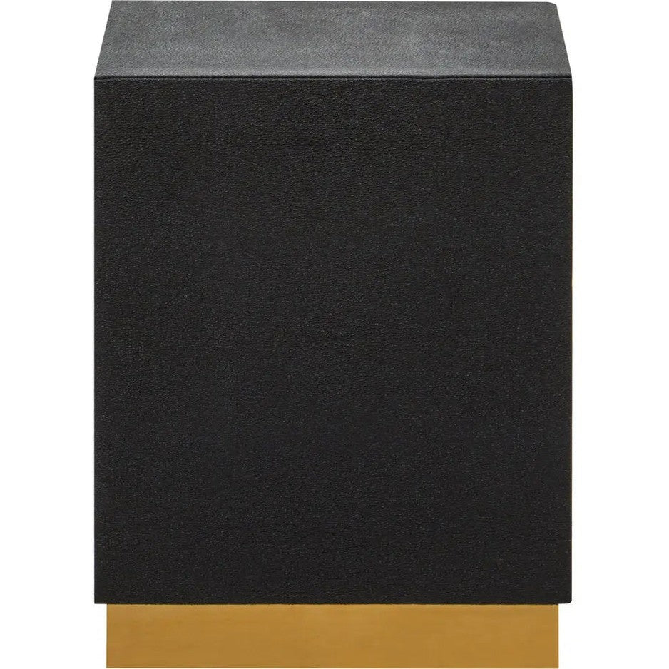 Carvona Square Black Shagreen Effect Side Table and Stool   Nicholas John Interiors