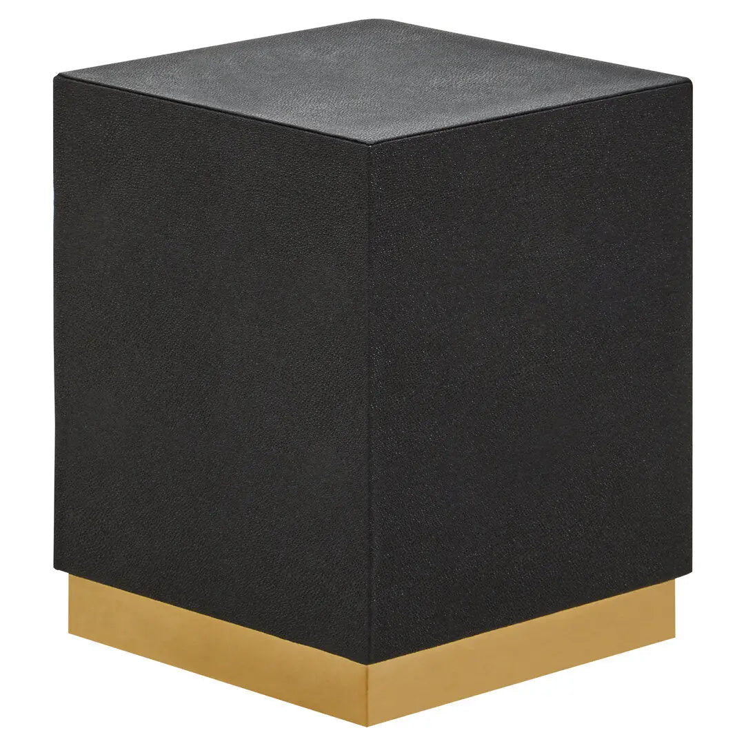 Carvona Square Black Shagreen Effect Side Table and Stool   Nicholas John Interiors