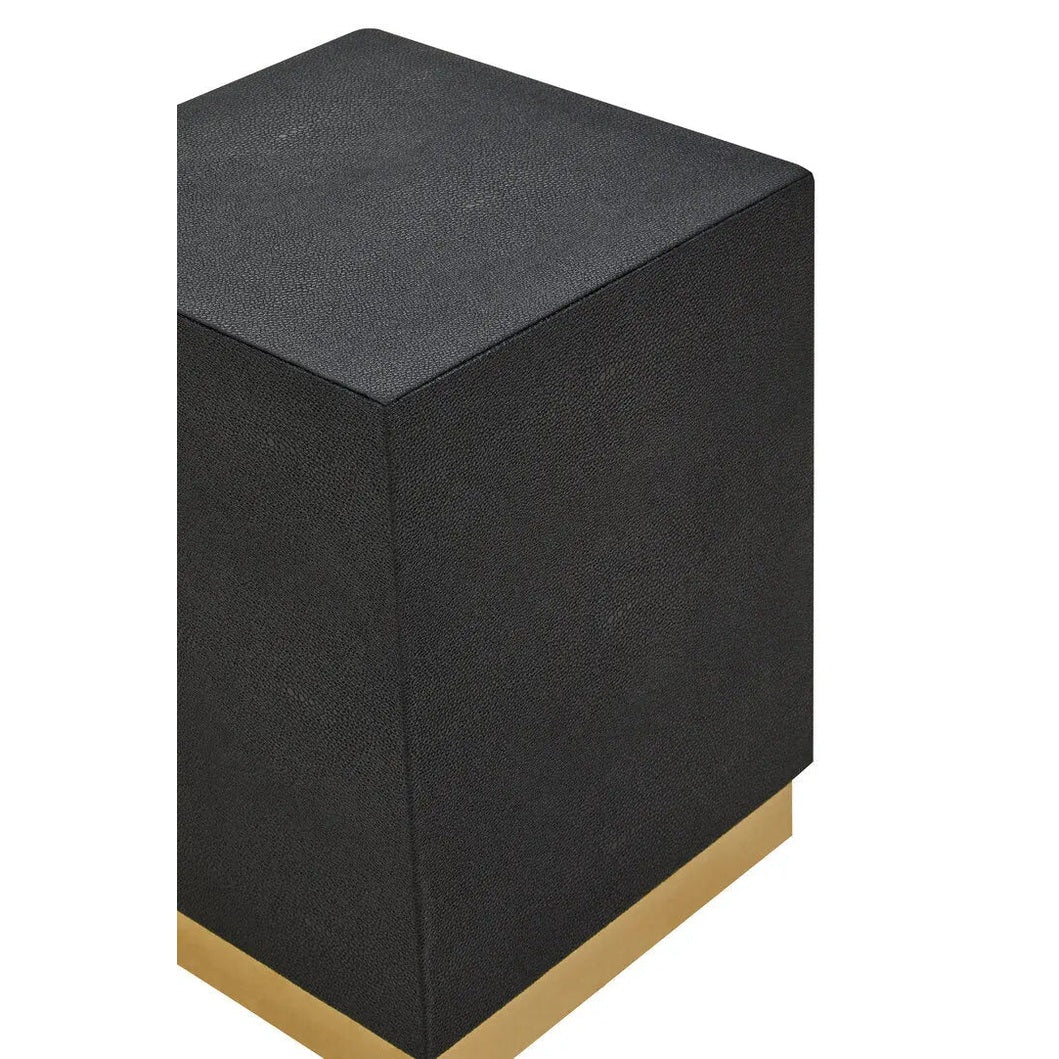 Carvona Square Black Shagreen Effect Side Table and Stool   Nicholas John Interiors