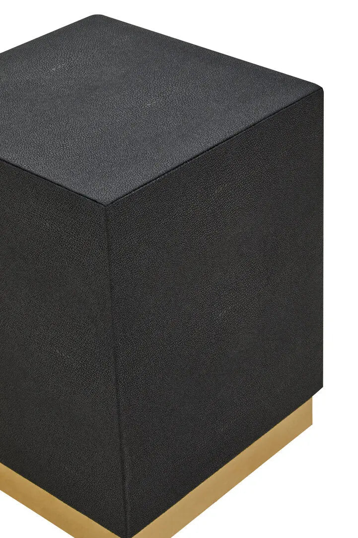 Carvona Square Black Shagreen Effect Side Table and Stool   Nicholas John Interiors