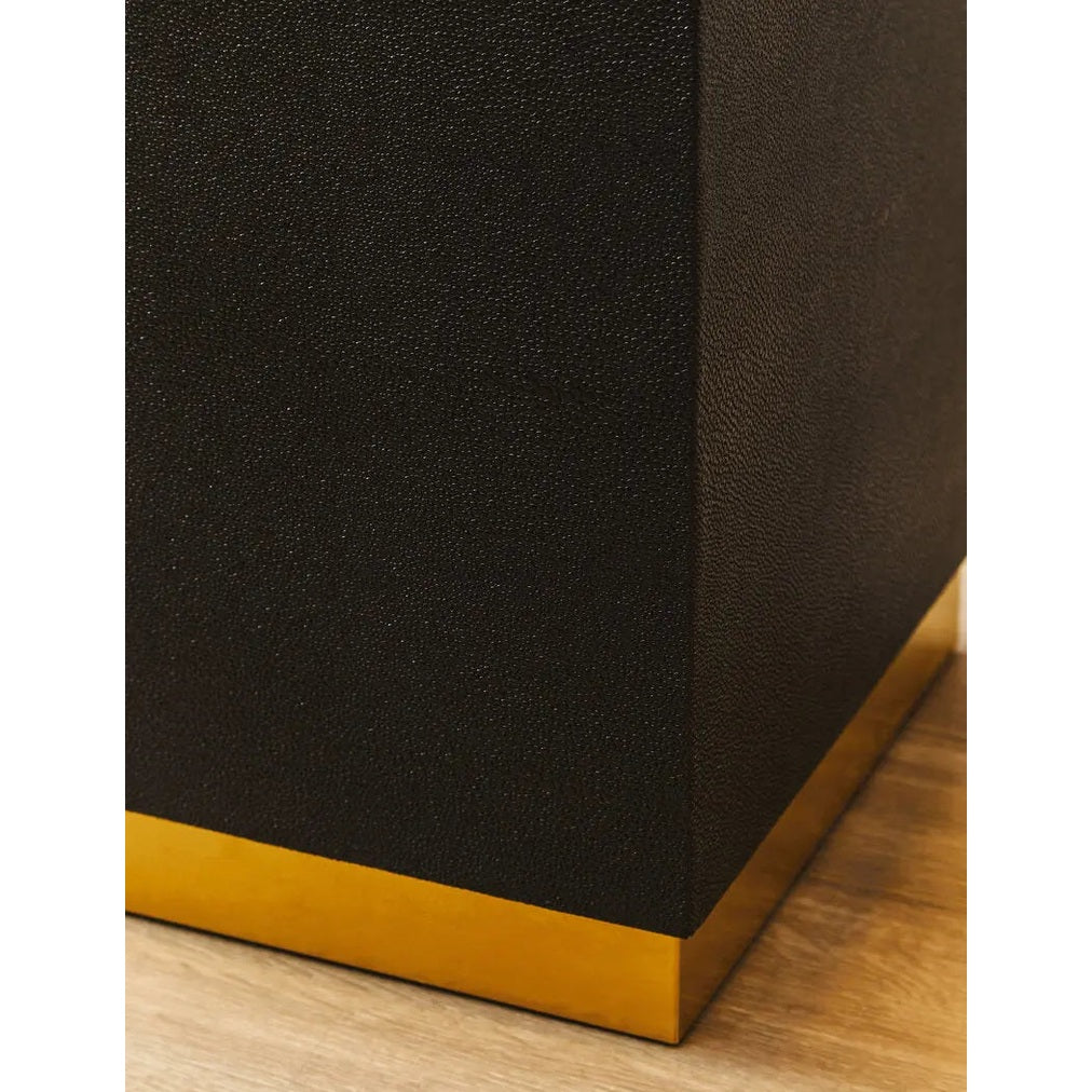 Carvona Square Black Shagreen Effect Side Table and Stool   Nicholas John Interiors