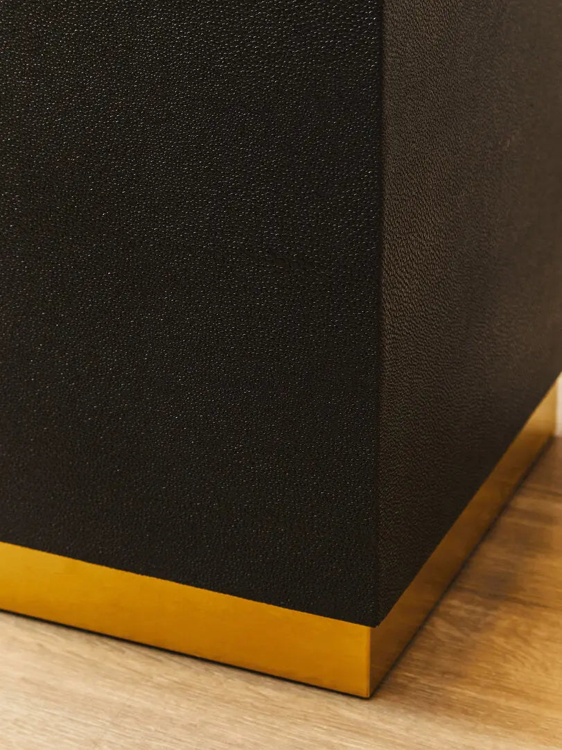 Carvona Square Black Shagreen Effect Side Table and Stool   Nicholas John Interiors