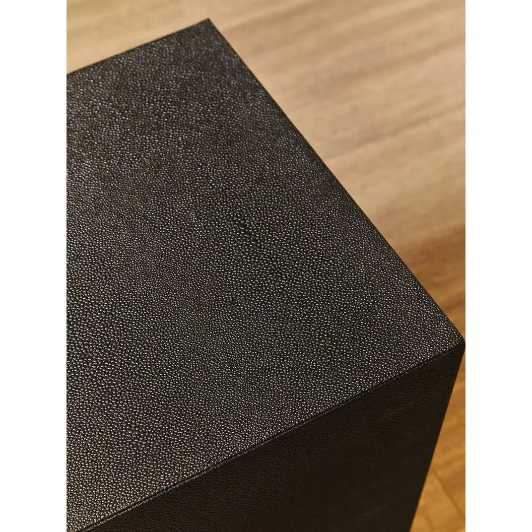 Carvona Square Black Shagreen Effect Side Table and Stool   Nicholas John Interiors